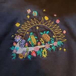 Nike embroidered hoodie sweatshirt turtles mushrooms sun pattern